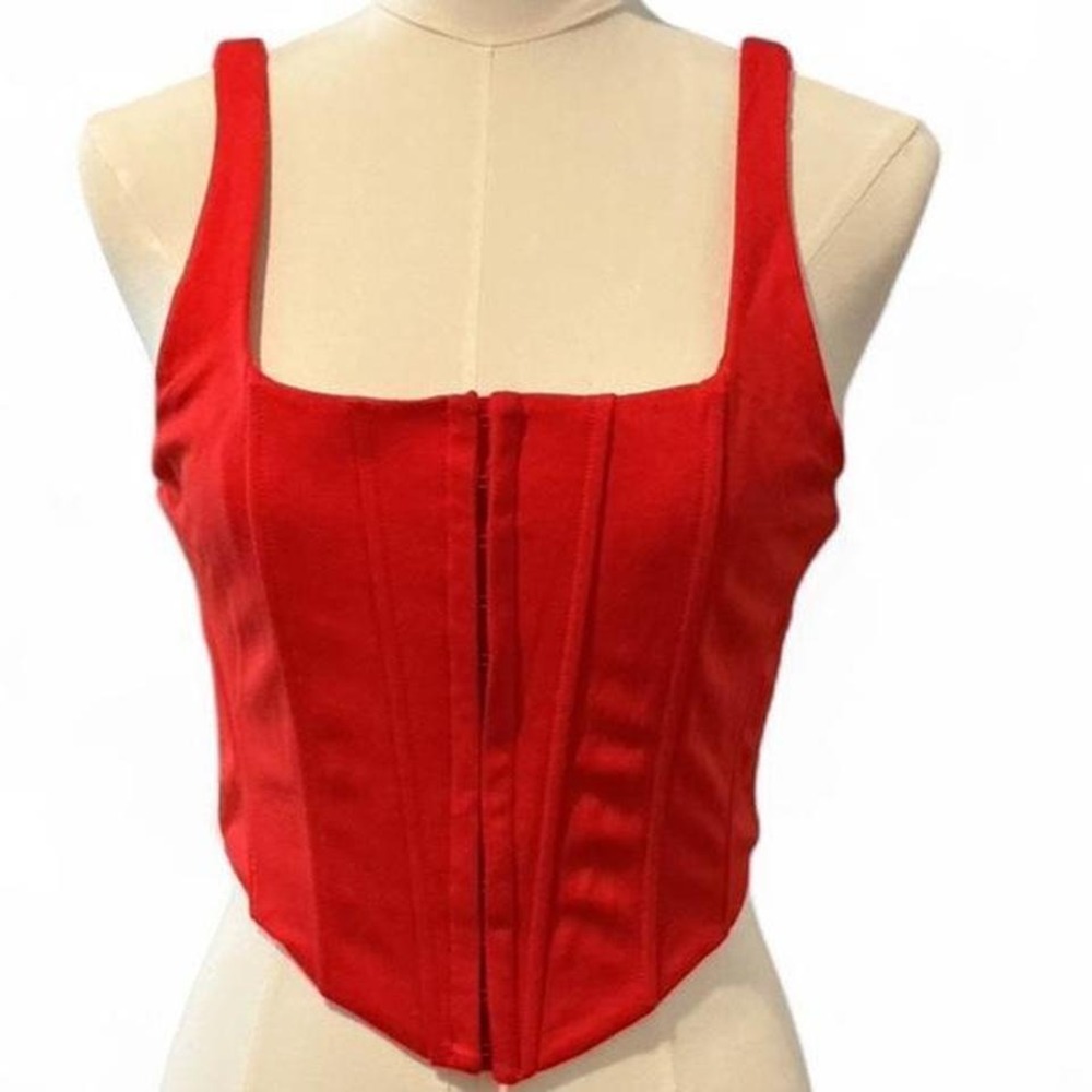 Forever 21 Bustier Top Womens Large Red New Corset Hook-and-Eye Knit Crop Tank‎